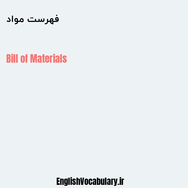 فهرست مواد به انگلیسی